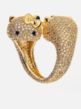 nOir Jewelry Gold Cat Wrap Ring with Black and Clear Crystals
